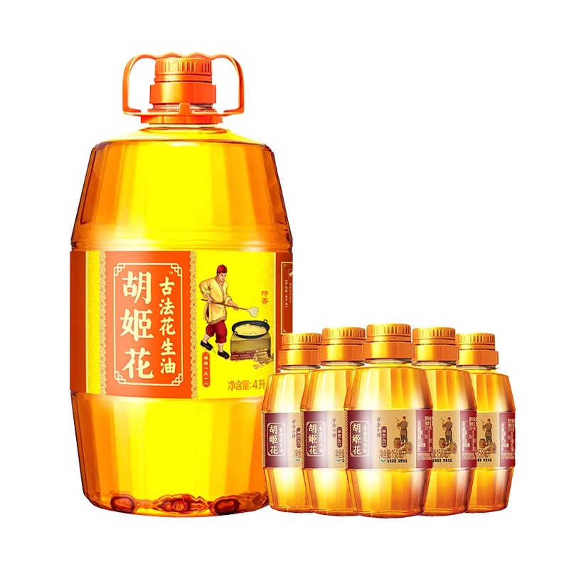 胡姬花 古法花生油 4L+158ML*5瓶 组合装 家用花生油