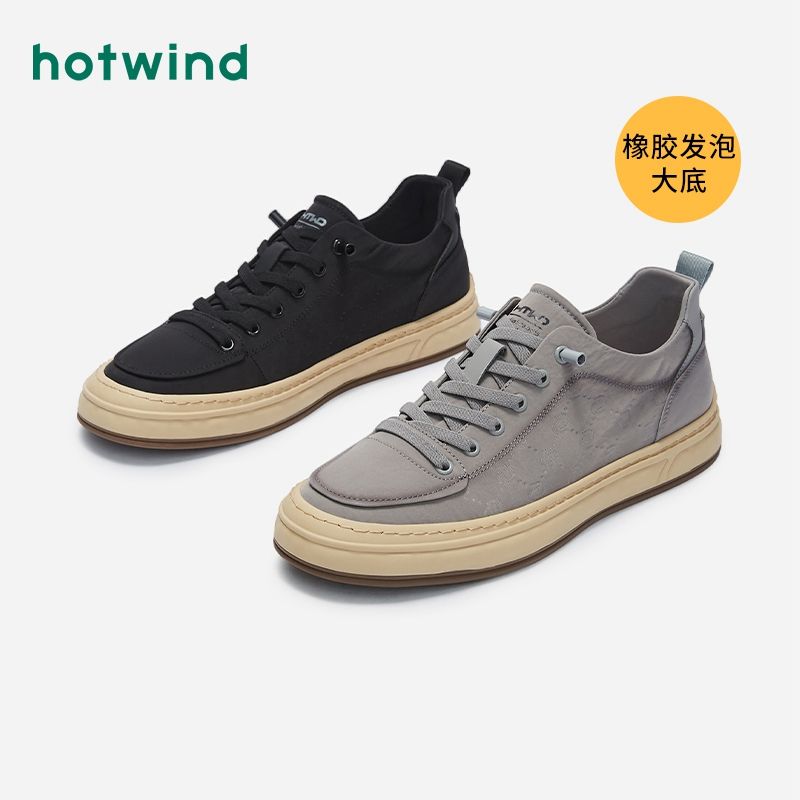 热风男鞋秋季男士时尚休闲鞋圆头潮流系带舒适软底布鞋