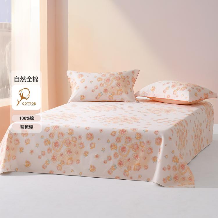 100%全棉印花床单单件清新花卉风优雅床单床上用品床单