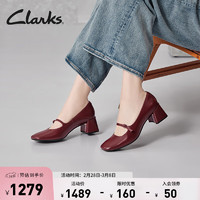 Clarks其乐妮嗒系列女鞋早春学院方根玛丽珍单鞋高跟鞋 酒红色 261728564 39