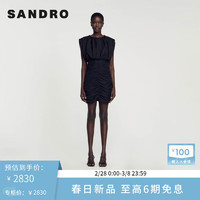 SANDRO2024早春新款女装法式黑色收腰褶皱无袖连衣裙SFPRO02870 黑色 34