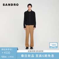 SANDRO2024早春新款男装休闲黑色拉链翻领直筒夹克外套SHPBL00825 黑色 XS