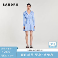 SANDRO2024早春新款女装法式蓝色衬衫领条纹收腰连衣裙SFPRO03598 D251/蓝色 34