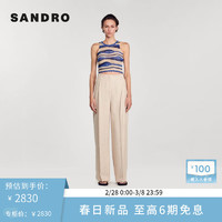 SANDRO2024早春新款女装法式高腰竖条纹直筒休闲长裤SFPPA01383 米黄色 34