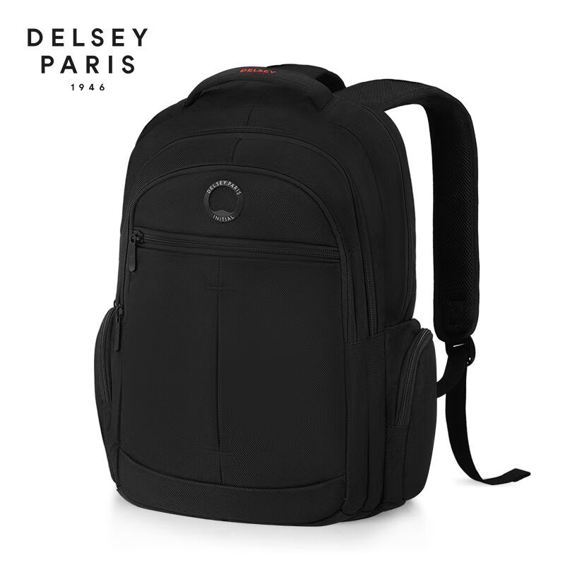 DELSEY戴乐世电脑包双肩包商务背包大容量书包15.6英寸轻薄笔记本电脑包 黑色