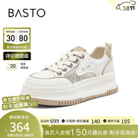 BASTO 百思图 2024夏季时尚运动小白板鞋厚底女休闲鞋B2151BM4 白色/杏色 34