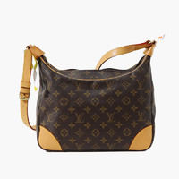 LOUIS VUITTON 中古95新lv/路易威登老花牛角包女士手提包/植鞣革更新