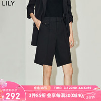 LILY2024夏女装都市通勤款设计感不对称显瘦高腰直筒休闲短裤 510黑 L