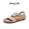 Devo 的沃 Life的沃軟木鞋 拖鞋女外穿 增高防滑真皮夏季 涼拖夏季厚底22005 灰色反絨牛皮 36