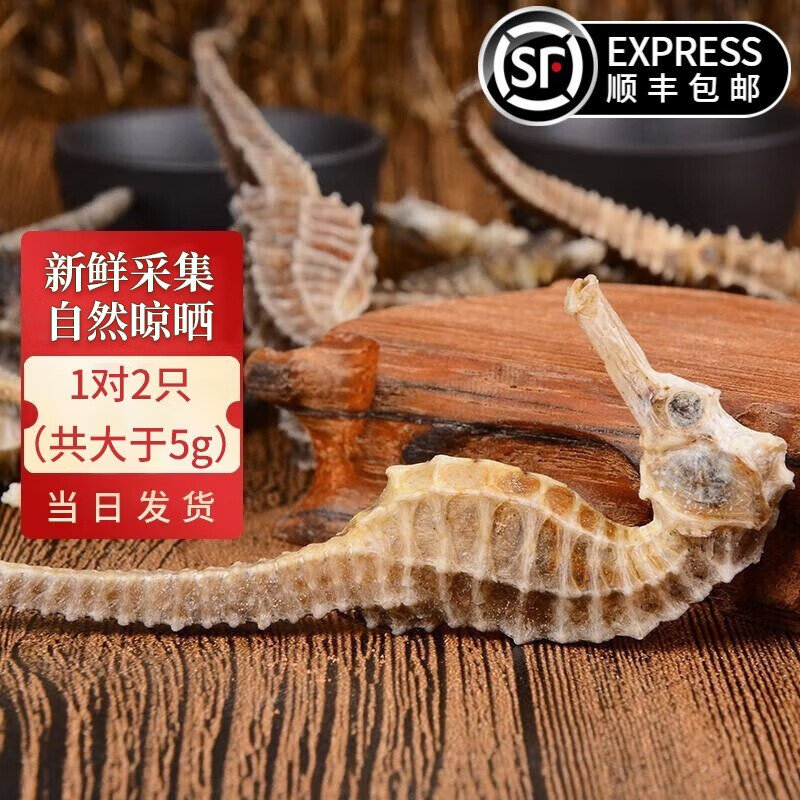【祁晓风】海马药材 【CAWC认证】大型海马公母一对 干海马干货海龙药材组合泡酒药材 1对2只（共大于5g）
