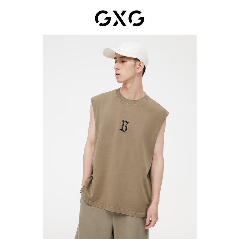 GXG男装  双色重磅面料潮流印花时尚圆领背心 2023年夏季新