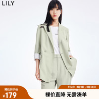 LILY 夏新款女装商务通勤款时尚条纹气质双排扣宽松西装外套女 301绿色 L