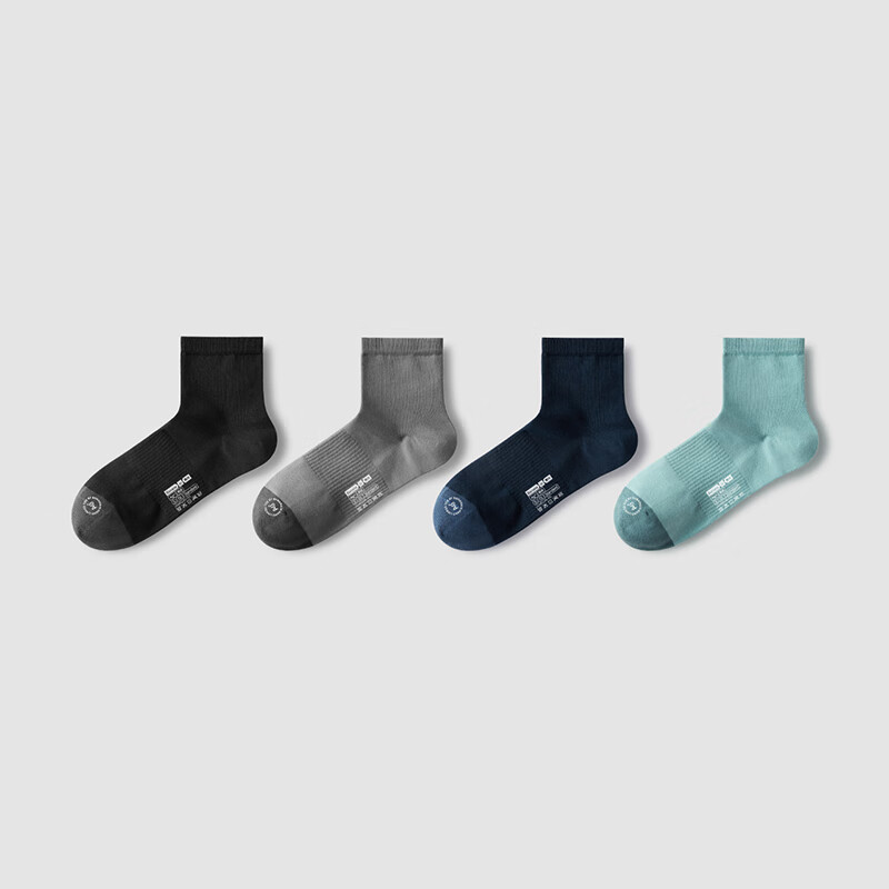蕉内银皮501S袜子男士商务休闲棉感抗菌防臭不易起球短筒袜夏季4双装 碳黑+中灰+藏蓝+青灰绿 男士均码(40-45)