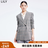 LILY 夏新款女装复古小众格纹时尚休闲西装外套 606浅米 XS