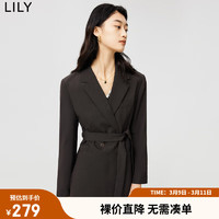 LILY 秋新款女装洋气高级感显瘦系带长袖西装外套 711深咖啡 XL