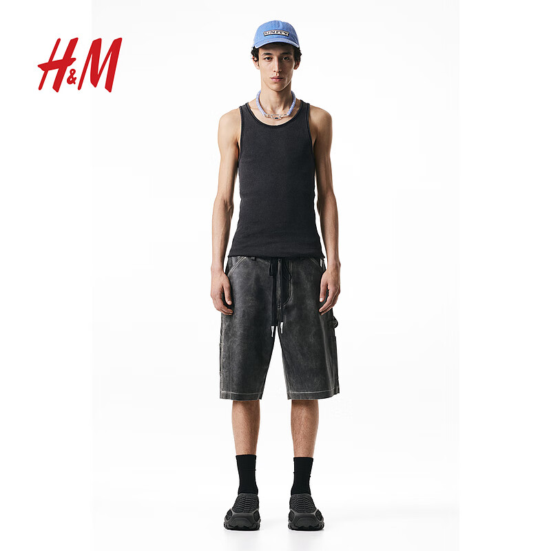 H&M【H2合作系列】男装背心2024春季棉质修身罗纹背心1226191 黑色 165/84A XS