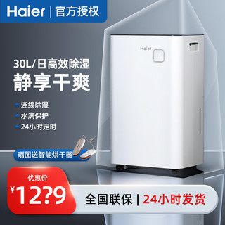 海尔（Haier ）除湿机除湿器家用吸湿大功率卧室客厅办公室祛潮湿地下室抽湿机DE30J干衣干燥 30L/天 DE30J