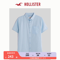 HOLLISTER 24春夏通勤角扣翻领纯色短袖衬衫 男 KI325-4024 浅蓝色 XL
