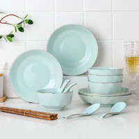 Yomerto 悠米兔 碗碟套装家用创意轻奢金边陶瓷餐具 套装碗筷组合青钻4人食