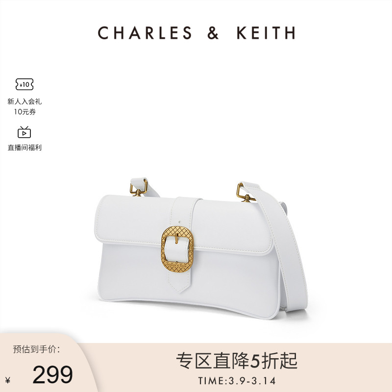 CHARLES & KEITH CHARLES&KEITH春季女包CK2-20782046简约宽肩带单肩小方包女包