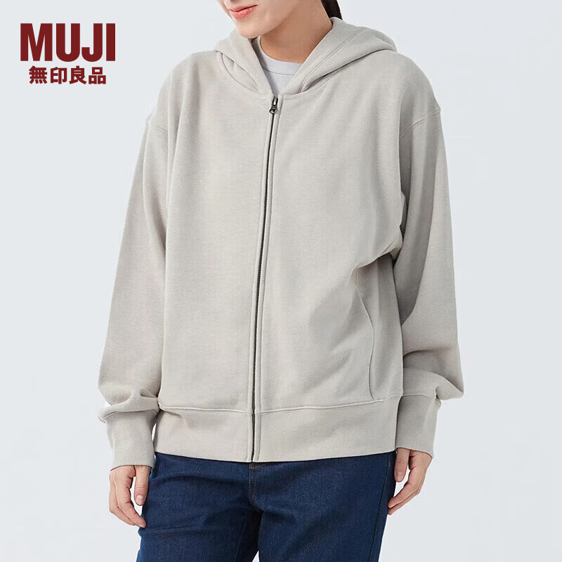 无印良品 MUJI 女式 毛圈 拉链连帽衫 女长袖外套春季款早春 BBQ91C4S 浅灰色 M 160/84A