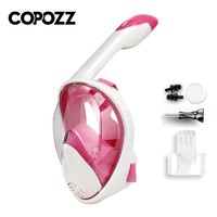 COPOZZ浮潜装备面罩三宝潜水眼镜儿童成人近视全脸呼吸干式面镜 白粉色 S/M（10到12cm）