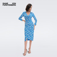 Diane von FurstenbergPALMIRA裙子女天青蓝花朵剪影裹身连衣裙 GFMSB XS