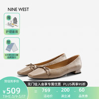 NINE WEST 玖熙 方头单鞋女低跟蝴蝶结牛皮女鞋子NH207815CK 卡其色 39