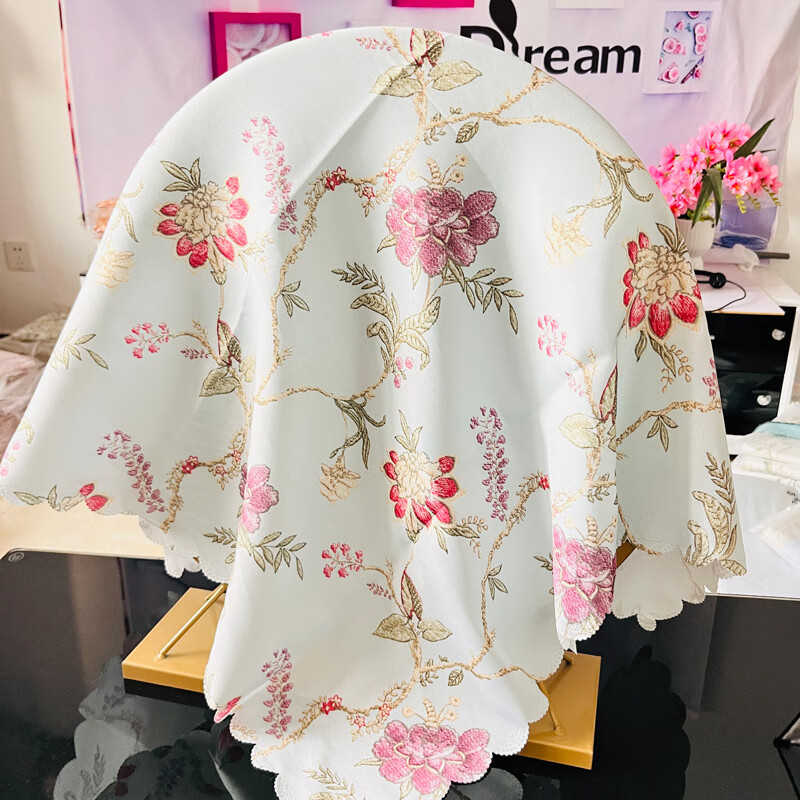 巧林儿化妆镜遮镜子布帘梳妆台镜子套罩遮盖镜子遮挡布盖镜面防尘盖布 町香 桌面圆镜盖布：90*90cm