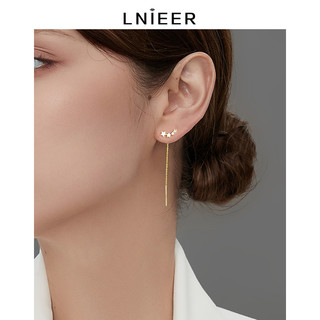 Lnieer 999纯银星星耳线女精致镶钻耳环长款流苏圆脸显瘦小众设计款耳钉