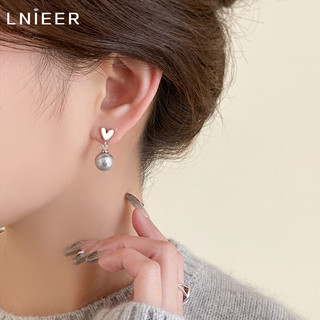Lnieer 925纯银针爱心珍珠耳钉女小众设计高级耳环秋冬2024气质百搭耳饰