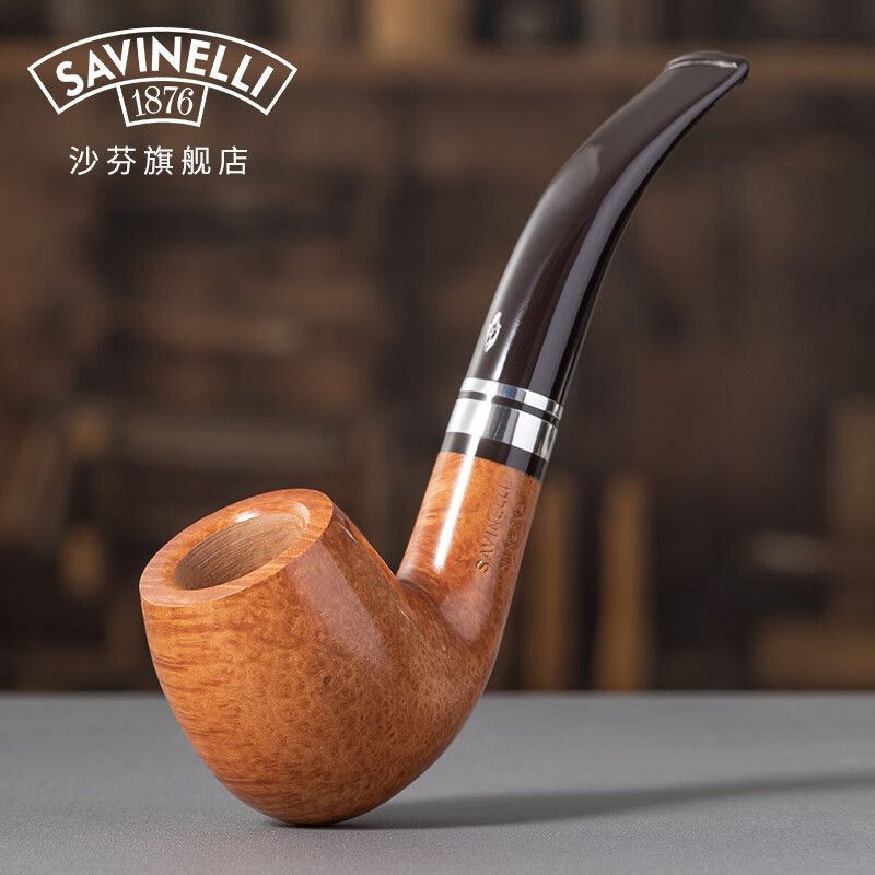 沙芬（SAVINELLI）石楠木烟斗小号601撞球弯斗便携手工实木烟斗男女士 【智慧之神】601型 光面