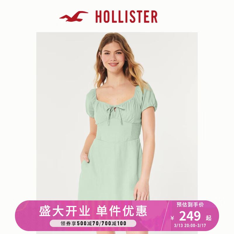 HOLLISTER24春夏辣妹收腰泡泡袖短款A字连衣裙 女 357893-1 灰绿色 XXS (160/80A)