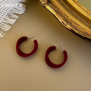 Lnieer 复古几何丝绒耳环女春夏气质高级感耳环新款925纯银针红色耳饰品