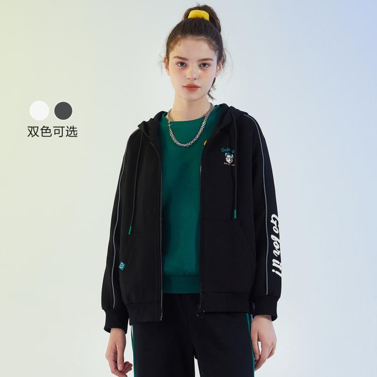 Eland衣恋美式潮流运动风连帽拉链卫衣开衫外套女