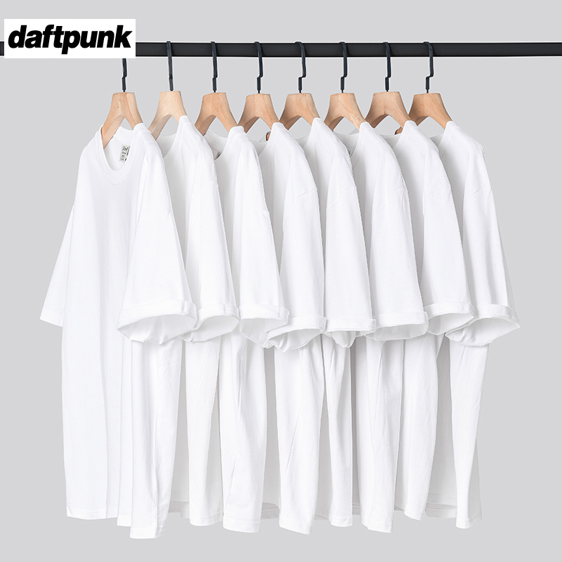 350g纯色短袖t恤男夏季冰丝纯棉重磅宽松潮牌圆领白色内搭打底衫