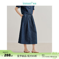 INMAN 茵曼 100%纯棉牛仔半身裙2024夏季女装小众复古洗水宽松A字裙子 牛仔蓝 M