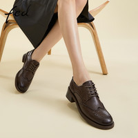 FED 英伦风小皮鞋春季新款女鞋布洛克鞋粗跟深口单鞋D0224-ZCA202