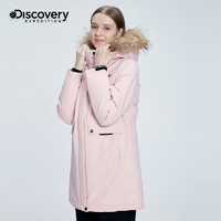 discovery expedition Discovery羽绒服女中长款冬季新品红色工装户外鹅绒蓄热保暖外套