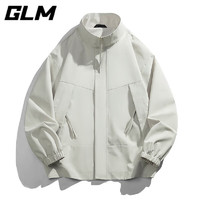 GLM品牌夹克外套男士秋冬季潮流立领时尚舒适耐磨抗皱 浅卡其 3XL(180斤-210斤)