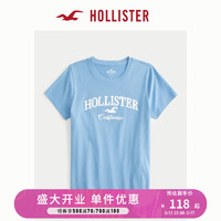HOLLISTER24春夏美式宽松棉质圆领短袖图案T恤 女 KI357-3210 浅蓝色 XS (160/84A)