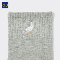 GU 极优 女式袜子(刺绣)2024春季新款日系简约袜子中筒 349028