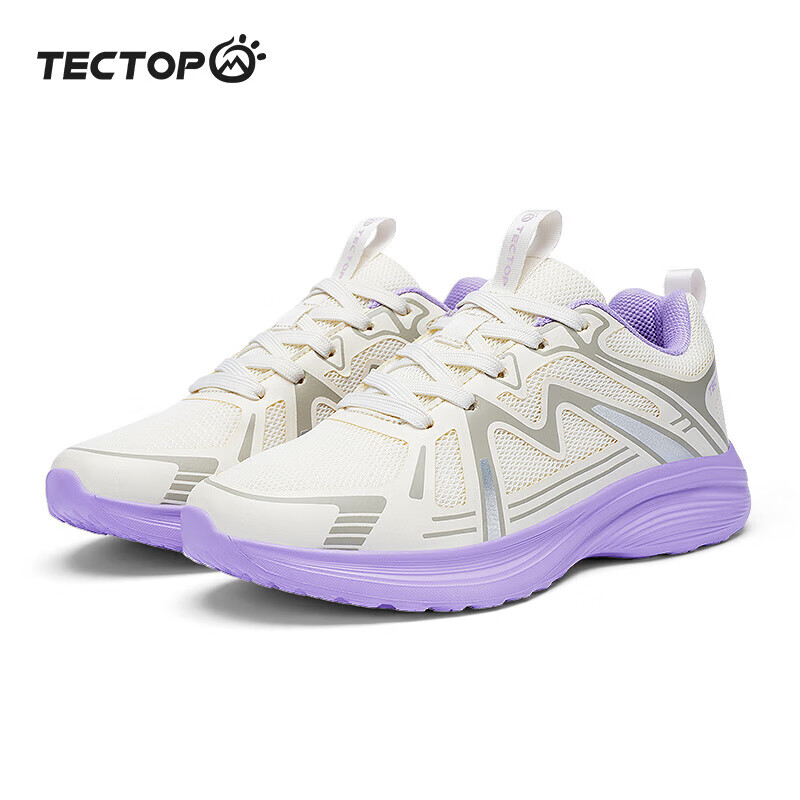 探拓（TECTOP）跑步鞋男款轻便透气跑鞋网面运动男鞋徒步鞋 女款米白/沉静紫 40