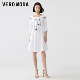 VERO MODA 连衣裙2023夏季新款海军风一字肩系带修身七分袖