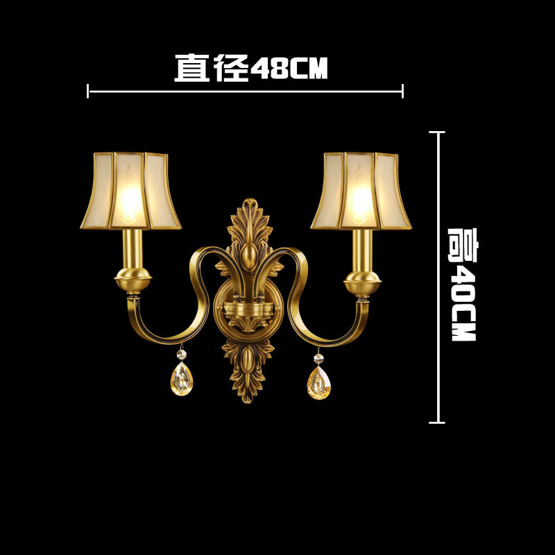奥灯古典欧式LED双头水晶壁灯家用客厅书房卧室床头全铜灯具B162 双头全铜水晶壁灯