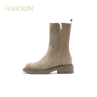 HARSON 哈森 23冬加厚保暖羊毛皮一体雪地靴中筒靴HA237148 亚麻棕色 羊反绒面革 39