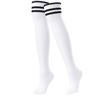 POLO  GOLF高尔夫球袜子女士过膝长袜三条杠百搭休闲长筒运动棉袜 白色（黑色条纹） 均码