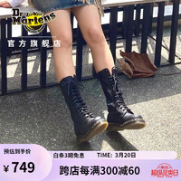 Dr.Martens 马丁（DR.MARTENS）1B99 时尚骑士靴荔枝纹软皮黑色女款长筒马丁靴 黑色 37