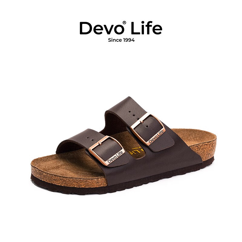 Devo Life的沃软木拖鞋沙滩凉拖大码防滑套脚耐磨一字拖耐穿拖鞋2618 棕色 39