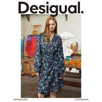 Desigual 收腰印花系带长袖连衣裙